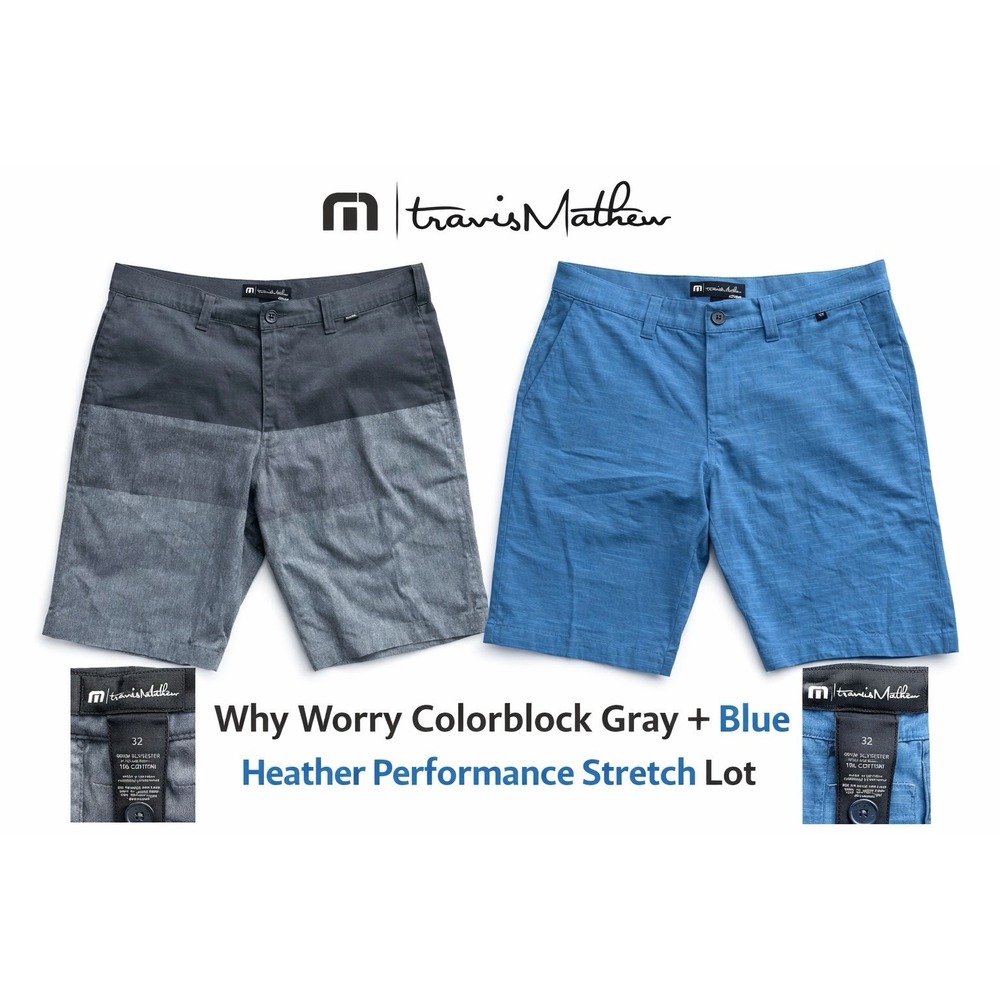 Travis Mathew Why Worry Colorblock Golf Shorts Gray And Blue Size 32 Lot Of 2